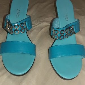 Turquoise/ Blue Slip On Low Heel Size 10M